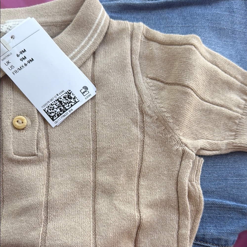 H&M Beige Polo Shirt with Button Details